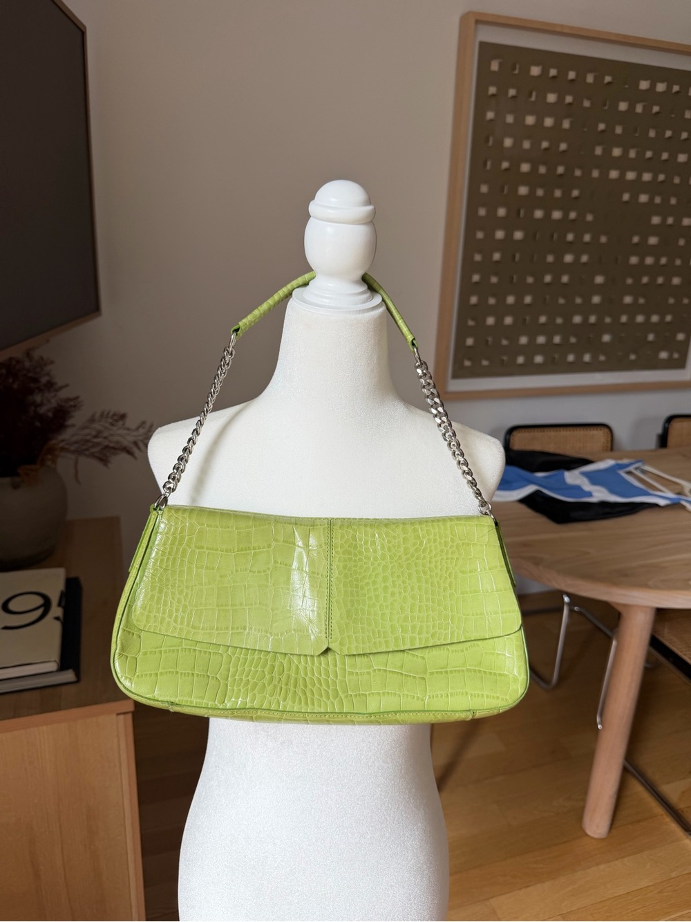 Alfani Lime Croc-Embossed Shoulder Bag with Chain Strap - Leather